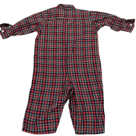 Ralph Lauren 24M Boys Red & Green Plaid Cotton Long Sleeve Button-Up Romper - Picture 4 of 4